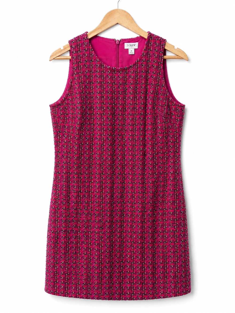 J.Crew Pink Tweed Shift Dress Size 8 Textured Sleeveless Pocket Dress Barbiecore